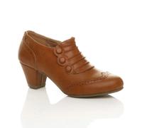 AJVANI Women's Mid Cuban Heel Brogue Button Faux Leather Ankle Boots in Tan | Size: 7 AJVANI Tan 7