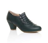 AJVANI Women's Mid Cuban Heel Brogue Button Faux Leather Ankle Boots in Teal | Size: 6 AJVANI Teal 6