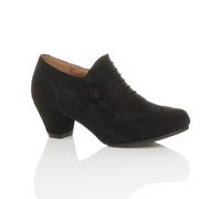 AJVANI Women's Mid Cuban Heel Brogue Button Faux Suede Ankle Boots in Black | Size: 7 AJVANI Black 7