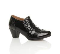 AJVANI Women's Mid Cuban Heel Brogue Button Patent Ankle Boots in Black | Size: 7 AJVANI Black 7