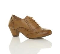 AJVANI Women's Mid Cuban Heel Brogue Faux Leather Ankle Boots in Tan | Size: 7 AJVANI Tan 7