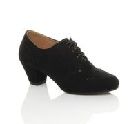 AJVANI Women's Mid Cuban Heel Brogue Faux Suede Ankle Boots in Black | Size: 6 AJVANI Black 6