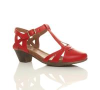 AJVANI Women's Mid Cuban Heel Comfort Cut Out Brogue Court Shoes in Red | Size: 8 AJVANI Red 8