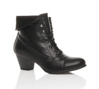 AJVANI Women's Mid Cuban Heel Pixie Lace Up Granny Ankle Boots in Black | Size: 7 AJVANI Black 7