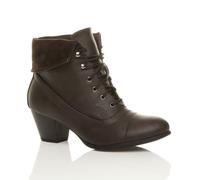 AJVANI Women's Mid Cuban Heel Pixie Lace Up Granny Ankle Boots in Brown | Size: 3 AJVANI Brown 3
