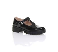 AJVANI Women's Mid Heel Chunky Brogues Buckled T-Bar Mary Janes in Jet Black | Size: 3
