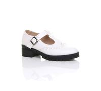 AJVANI Women's Mid Heel Chunky Brogues Buckled T-Bar Mary Janes in White | Size: 4