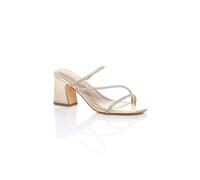 AJVANI Women's Mid High Block Heel Diamante Strappy Mules Sandals in Gold | Size: 5