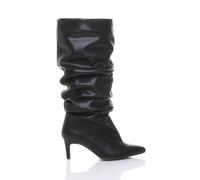 AJVANI Women's Mid Stiletto Heel Pull On Slouchy Pointed Ruched Boots in Black | Size: 5