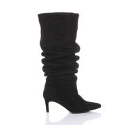 AJVANI Women's Mid Stiletto Heel Pull On Slouchy Pointed Ruched Boots in True Black | Size: 8