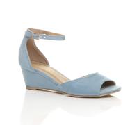 Mid Wedge Heel Ankle Strap Faux Suede Sandals AJVANI Baby Blue 5