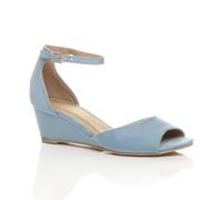 AJVANI Women's Mid Wedge Heel Ankle Strap Sandals in Baby Blue | Size: 5