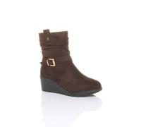 AJVANI Women's Mid Wedge Heel Gold Buckle Ankle Boots in Brown | Size: 4