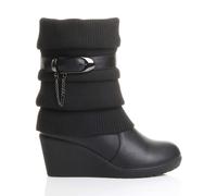 AJVANI Women's Mid Wedge Heel Slouch Faux Leather Ankle Boots in Black | Size: 8 AJVANI Black 8