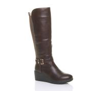 AJVANI Women's Mid Wedge Heel Stretch Calf Boots in Brown | Size: 7