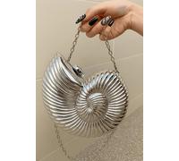 AJVANI Women's Mirror Shell Snail Conch Shape Evening Prom Party Clutch Handbag Bag in Silver
