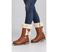 AJVANI Women's Quilted Faux Fur Lined Grip Sole Calf Boots in Tan | Size: 7