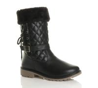 AJVANI Women's Quilted Faux Fur Lined Grip Sole Calf Boots in True Black | Size: 7