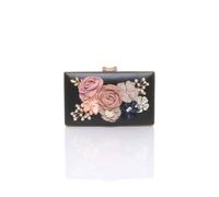 AJVANI Women's Rectangle Hard Shell Flower Pearl Evening Party Wedding Clutch Bag in Black