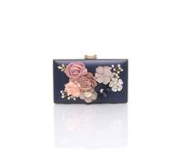 AJVANI Women's Rectangle Hard Shell Flower Pearl Evening Party Wedding Clutch Bag in Navy