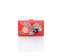 AJVANI Women's Rectangle Hard Shell Flower Pearl Evening Party Wedding Clutch Bag in Red