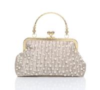 AJVANI Women's Ruched Pearl Beads Evening Clutch Bag in Rose Gold