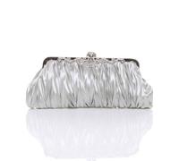 AJVANI Women's Ruched Satin Evening Clutch Bag in Silver