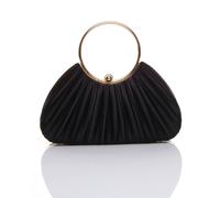 AJVANI Women's Satin Pleated Wedding Bridal Prom Party Clutch Handbag in Black