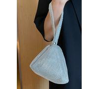 AJVANI Women's Shoulder Handheld Clutch Diamante Prom Party Bag in Silver