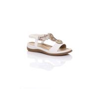 AJVANI Women's Slingback Beaded T-Bar Sandals in White | Size: 7