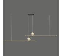 AJYBYUKJ 2 Heads Long Strip Chaner, Linear Brass Pendant Light with Acrylic Shade, Modern LED Chaner - 48W - 3 Color Modes, Dining Room Suspension Lamps, Ultra-Thin Flute Drop Lights Beauty Comes