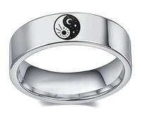 AJZYX 8mm Tai Chi Yin Yang Bagua Balance Stainless Steel Ring for Men Women,Sun Moon Star Ring,Anniversary Promise Wedding Party Cocktail Band, Metal, No Gemstone