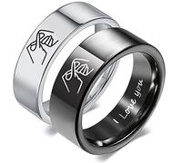 AJZYX I Love You Couple Rings for Him and Her,Heart Gesture Anniversary Promise Wedding Band,Stainless Steel Classic Plain Lovers Ring, 5 UK, Metal, No Gemstone