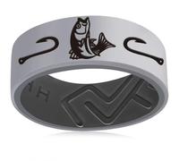 AJZYX Silicone Fishing Hunting Ring for Men Women,Rubber Fishhook and Fish Promise Wedding Band,8mm Wide 2mm Thick Breathable Comfort Fit Size 6-13, 4 UK, Silicone, No Gemstone