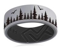 AJZYX Silicone Forest Tree Bird Ring for Men Women, Rubber Outdoors Hunting Promise Wedding Band,8mm Wide 2mm Thick Breathable Comfort Fit Size 6-13, 7 UK, Silicone, No Gemstone