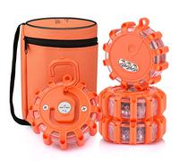 AK [4 Pack] LED Road Flares Safety Flashing Warning Light Roadside Emergency Disc Beacon Kit for Vehicles Boats with Magnetic Base & Hook, Premium Storage Bag (Batteries Not Included) (4)