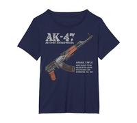 AK-47 Assault Rifle Russian AK Kalashnikov Cutaway Chart T-Shirt, Women's Plus, Navy Blue, 1X
