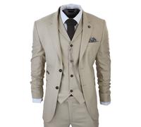 AK Collection Herringbone Tweed 3 Piece Suit TruClothing Cream 50R