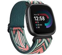 AK Compatible with Fitbit Versa 3/4/Sense/Sense 2 Strap, Soft Elastic Nylon Sport Replacement Band for Women Men, Green Arrow, 2 cm Wide