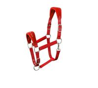 AK Feather Soft Padded Horse Head Collar - Extra Comfort Padding, Adjustable Curb & Poll Straps - Gentle, Durable & Secure Halter for Horses AKRS-6070-01 (Red, Cob/ (M))