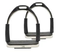 AK Folding Flexi Movable Stainless Steel Horse Riding Equestrian Stirrups with Black Tread (5'', Silver)