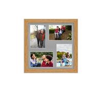 AK Frames 12X12 Oak Modern Multi Photo Frame With Silver Mount - Holds 4 Apertures (4X) 6X4 Photos