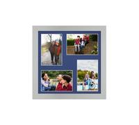 AK Frames 12X12 Silver Modern Multi Photo Frame With Blue Mount - Holds 4 Apertures (4X) 6X4 Photos