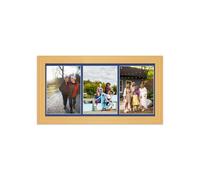 AK Frames 16X8 Country Pine Classic Multi Photo Frame With Blue Mount - Holds 3 Apertures (3X) 7X5 Photos