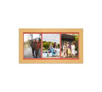 AK Frames 16X8 Country Pine Classic Multi Photo Frame With Poppy Red Mount - Holds 3 Apertures (3X) 7X5 Photos