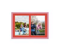 AK Frames 20X14 Pastel Pink Sleek Multi Photo Frame With Poppy Red Mount - Holds 2 Apertures (2X) A4 Photos