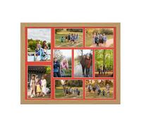 AK Frames 20X16 Light Oak Modern Multi Photo Frame With Poppy Red Mount - Holds 9 Apertures (2X) 7X5, (7X) 6X4 Photos