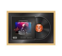 AK Frames 25X17" Matte Yellow Modern Vinyl Record Frame With Black Mount For 12 Inch Lp Cover & Disc - Overlapped Design