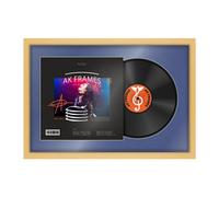 AK Frames 25X17" Matte Yellow Modern Vinyl Record Frame With Blue Mount For 12 Inch Lp Cover & Disc - Overlapped Design
