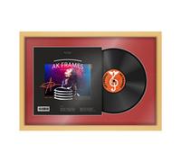 AK Frames 25X17" Matte Yellow Modern Vinyl Record Frame With Crimson Mount For 12 Inch Lp Cover & Disc - Overlapped Design